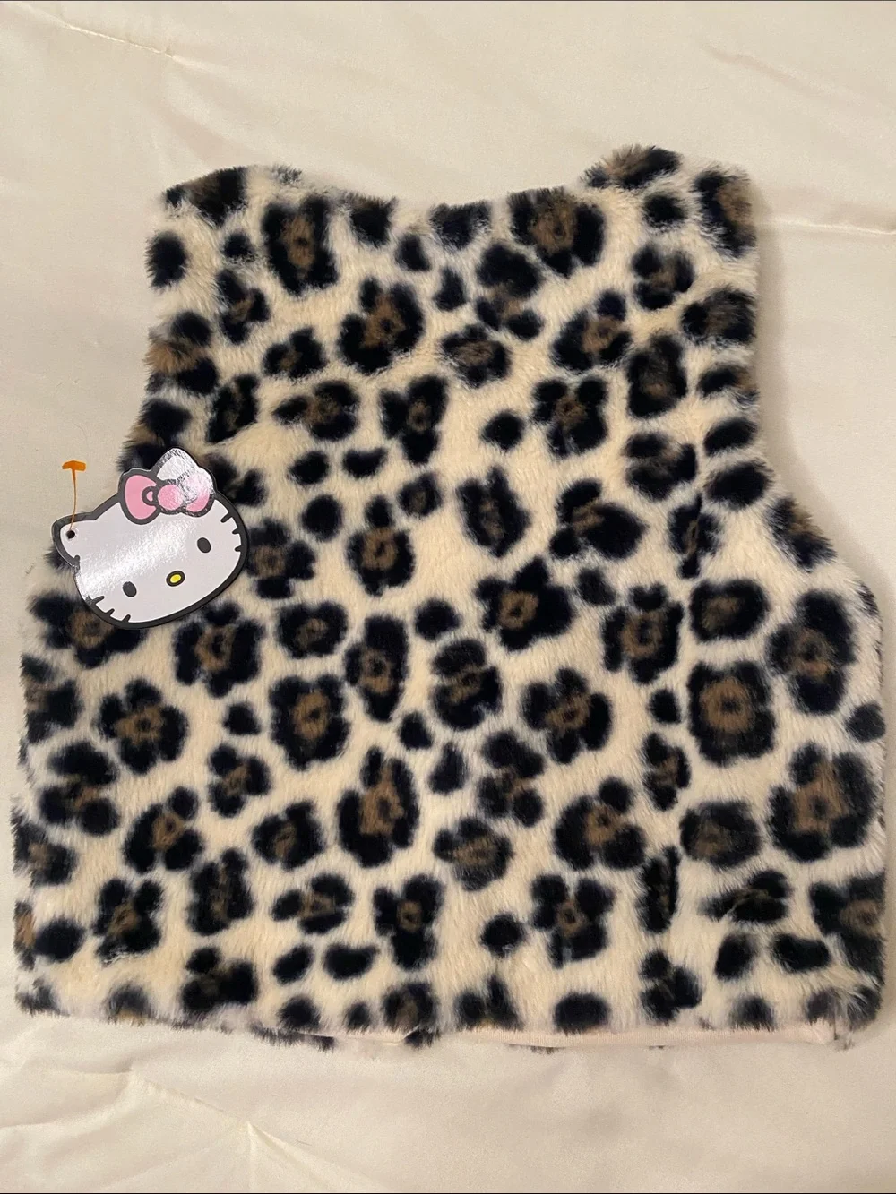 Hello Kitty Faux Fur Leopard Vest - Black, Tan, Cream